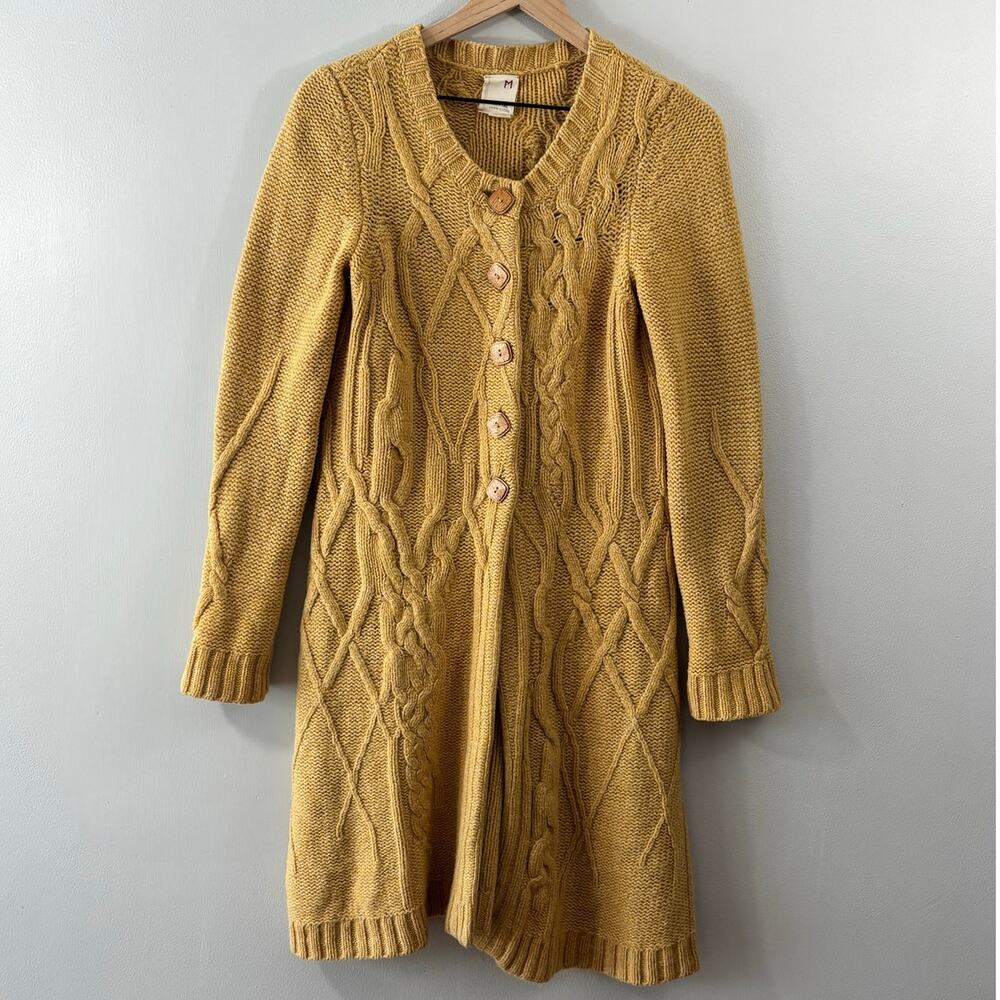 Anthropologie Far Away From Close Long Yellow Cardigan Wool Sweater Medium